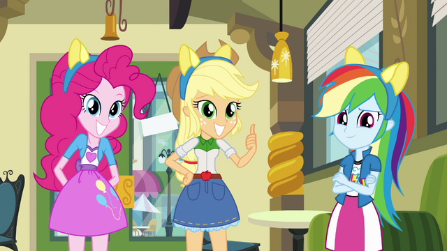 File:Pinkie Pie, Applejack, and Dash with pony ears EG.png