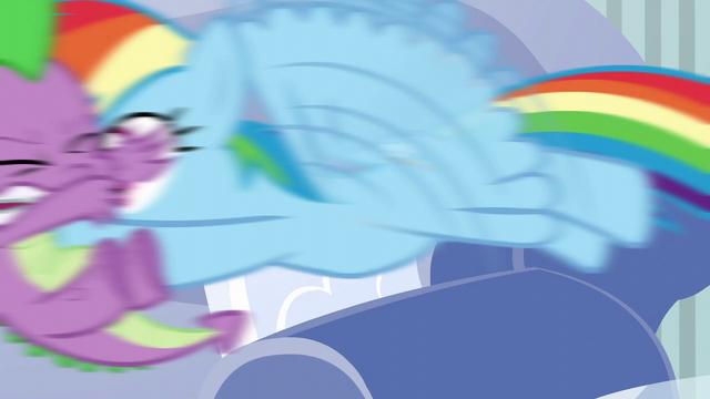 File:Rainbow Dash flying into Spike S6E7.png
