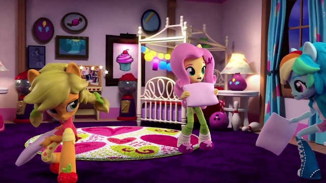 File:AJ, Fluttershy, and Rainbow having a pillow fight EGM4.png