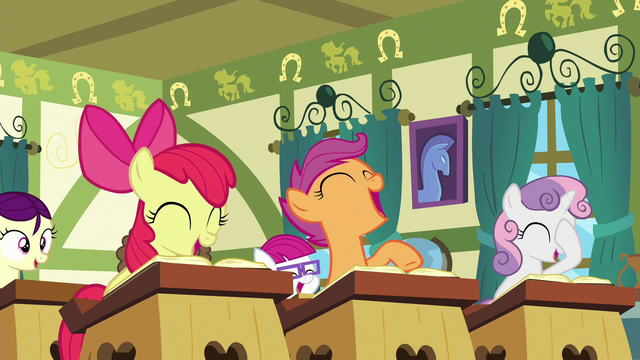 File:Class of foals laughing at Cheerilee S6E15.png