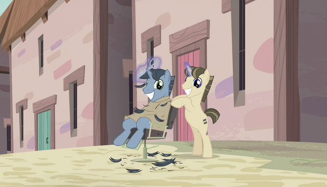 File:Unmarked barber pony watching the Mane Six S5E1.png