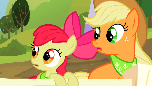 File:Applejack and Apple Bloom look to their side S2E05.png