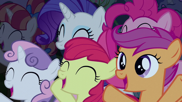 File:Rarity, Pinkie, and CMC cheering for Rara S5E24.png