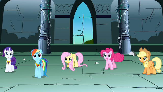 File:Rarity, Rainbow Dash, Fluttershy, Pinkie Pie, Applejack panning shot S1E2.png