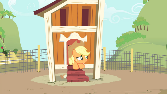 File:Applejack in chicken coop looking out S4E13.png