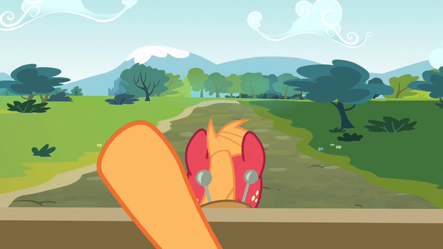 File:Applejack points her hooves to the land S4E09.png