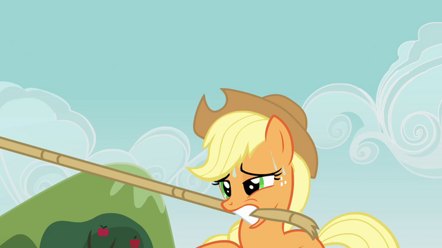 File:Applejack getting pulled S3E03.png
