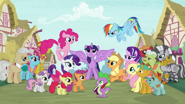 File:Supporting characters gather around Twilight S6 opening.png