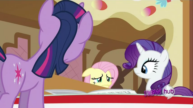 File:Fluttershy hiding from the others when they found out she uses extensions S2E23.png