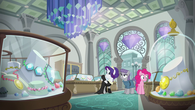 File:Pinkie, Maud, and Rarity in a jewelry store S6E3.png