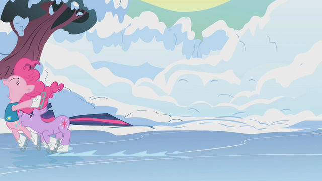 File:Twilight and Pinkie sliding across pond S1E11.png