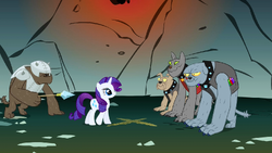 Rarity in front of the Diamond Dogs S1E19.png