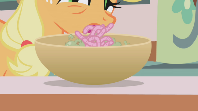 File:Applejack dropping worms in the bowl S1E04.png