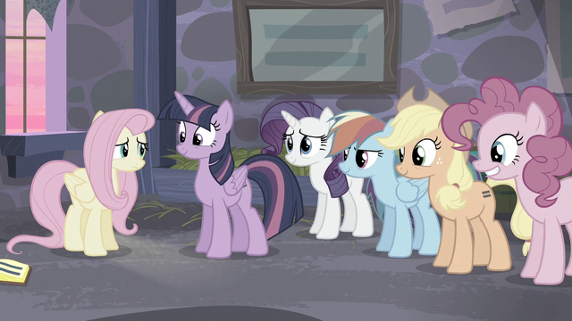 File:Mane 5 smiling at Fluttershy S5E02.png