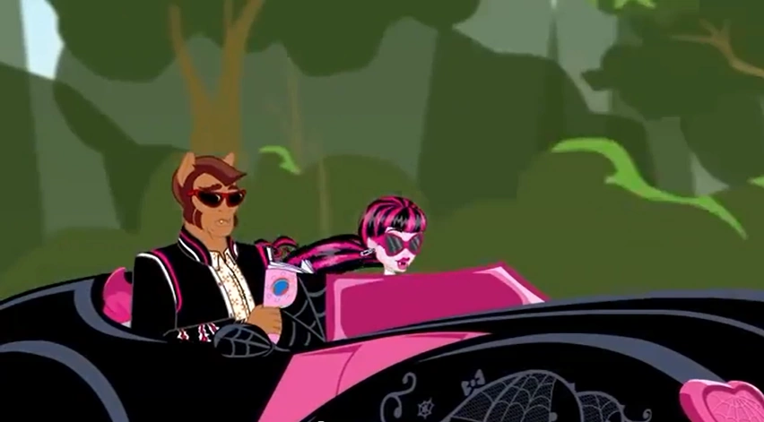 Image - Draculaura and Clawd in her car.PNG  Monster High 