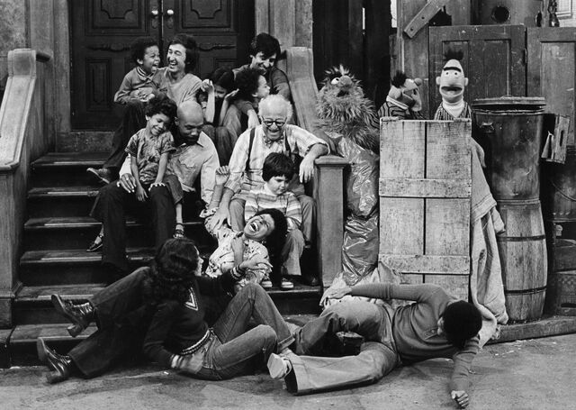 File:Sesame cast cracks up.jpg