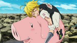 Meliodas resting on Hawk
