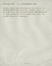 Purge Gate Maintainance Memo