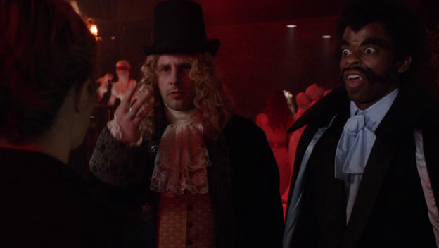 Screenshot from the episode with Shawn and Gus dressed up as Lestat and Blacula respectively.