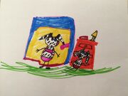 Daisy and Domino in swimming costumes