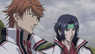 Sengoku and Yukimura watch Atobe get wiped by Irie