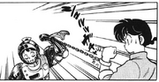 Ranma chained to armor