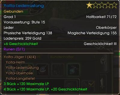 Yolta-Lederrüstung Werte