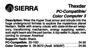 RSC-19 1988 Catalog Excerpt-Thexder