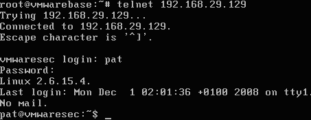Telnet pat at 192 168 29 129