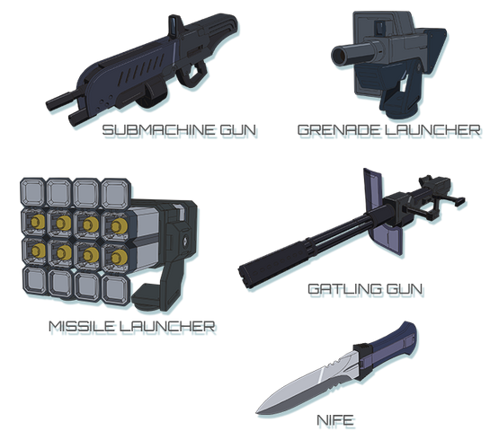 File:Submachine Gun-Gernade Launcher-Missile Launcher-Gatling Gun-Knife.png