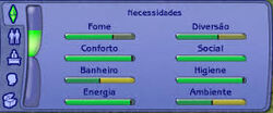 O painel de necessidades em The Sims 2.