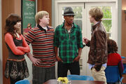Chad talking to Sonny, Cloudy(Grady) and Rainy (Nico)