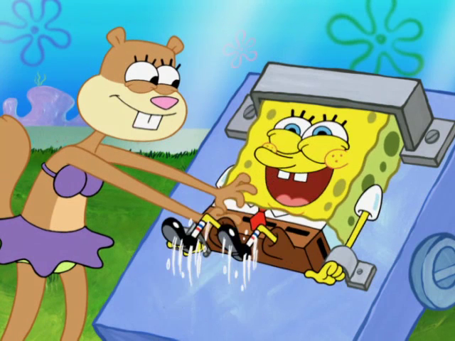 Image - Sandy Cheeks tickles SpongeBob Planet of the ...
