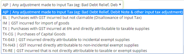 Input Tax Selection