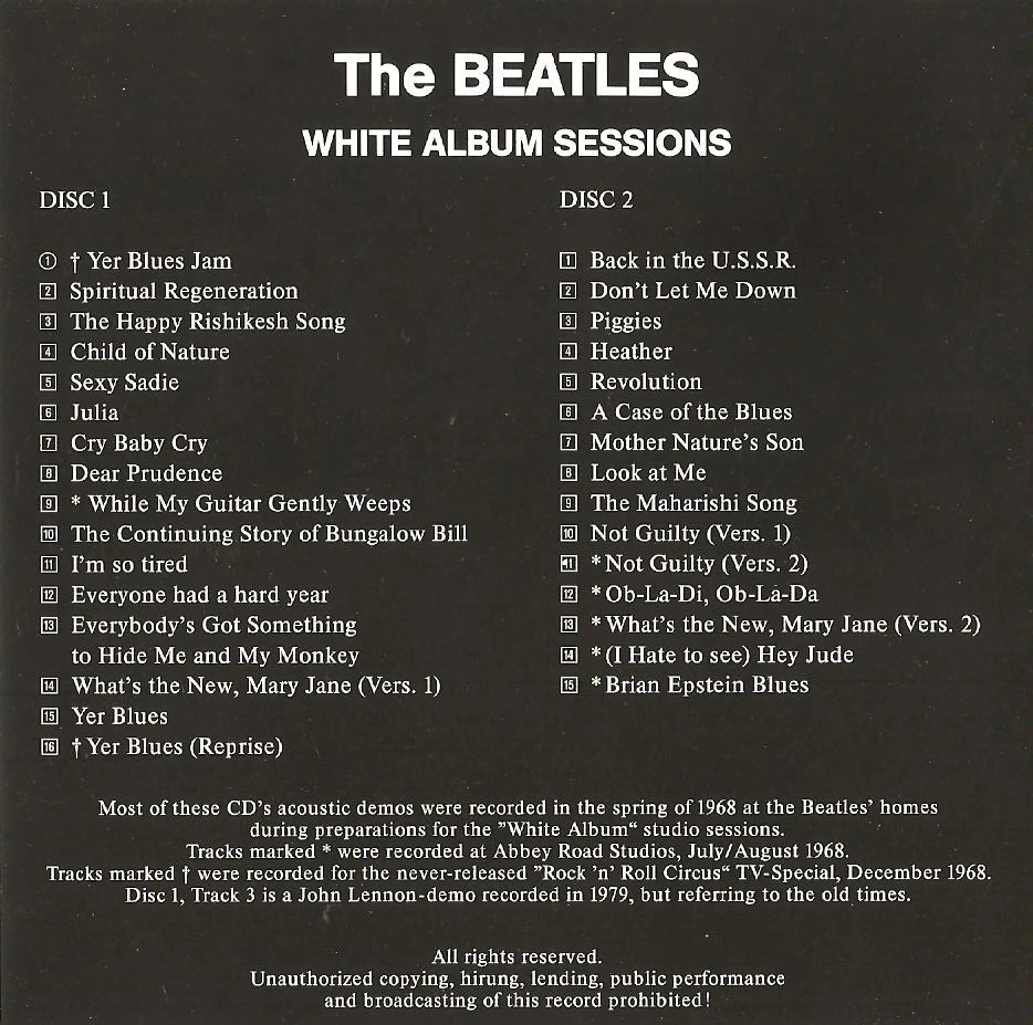 Image White album sessions back.jpg The Beatles Collectors Wiki