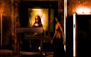 Susan looking at the "Mona Lisa"