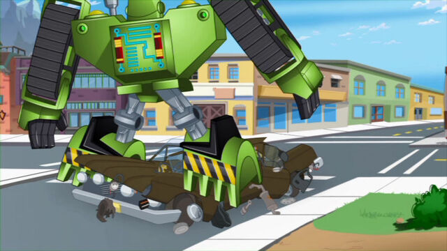 File:CodyOnPatrol Boulder steps on car.jpg