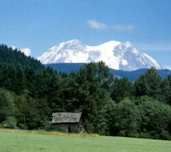 Mount Rainier with Cabin
