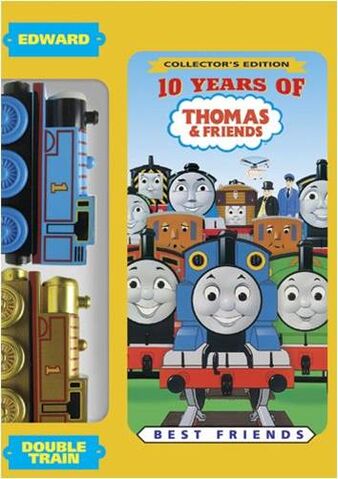 File:10YearsOfThomasDVDWithWoodenRailwayNormalThomasAndGoldThomas.jpg
