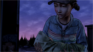 Amid The Ruins - Clementine segurando bebê.png