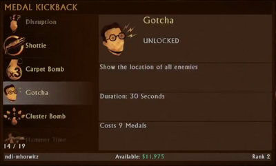 Gotcha Seletion menu