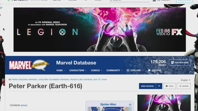 Ad Tests on Fandom - Marvel Database Example